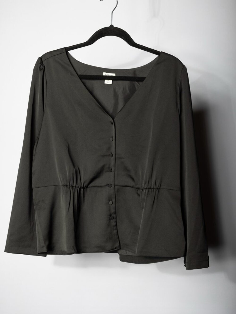 J.Crew Peplum Button-Front Blouse Black Long Sleeve Size 16